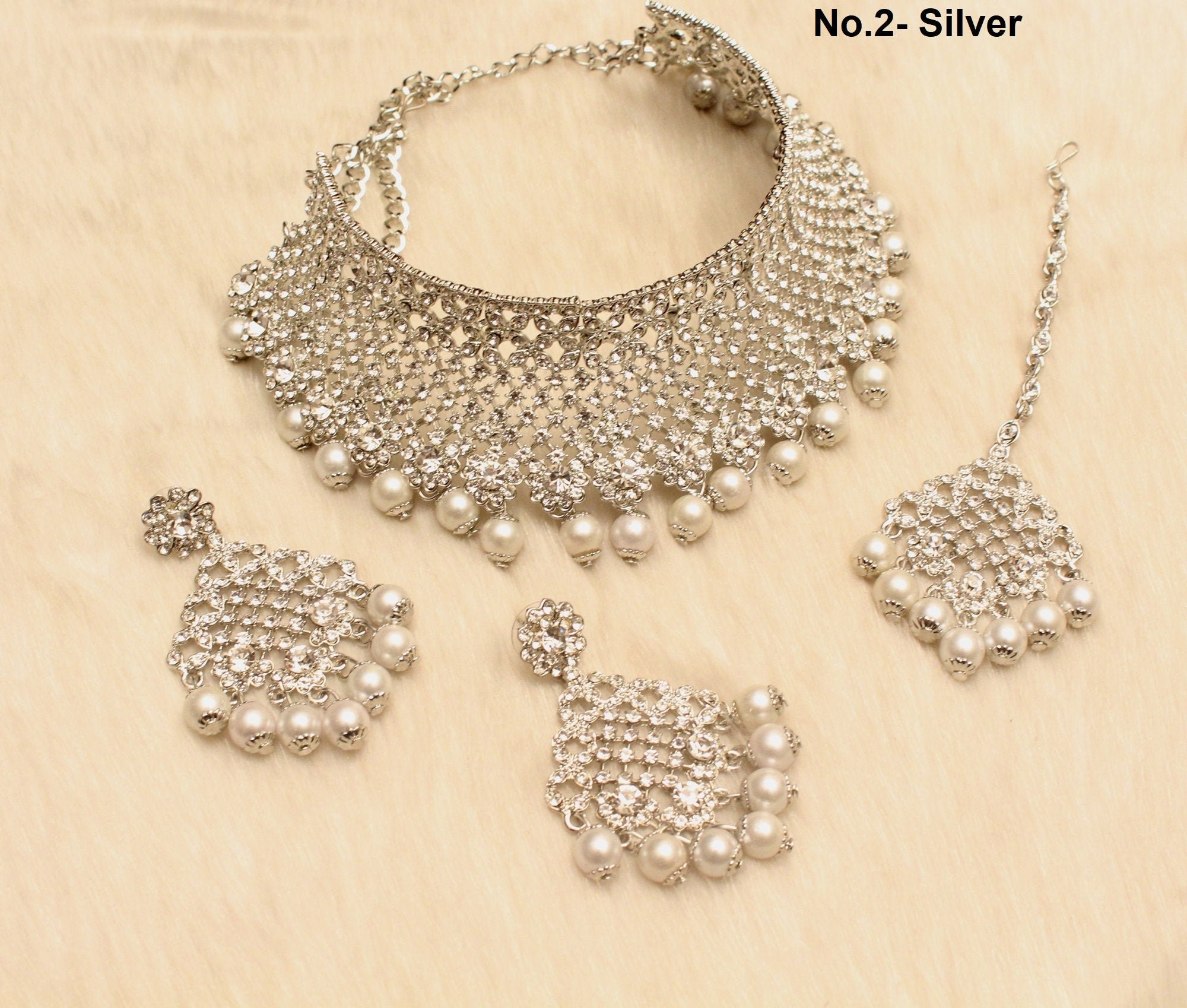 glamjewelryz Choker Set /Gold Choker Carret White Necklace Set/ Bollywood Necklace Set/Indian Rose Gold Choker Set/Gold Bridesmaid Jewelry/Women Necklace