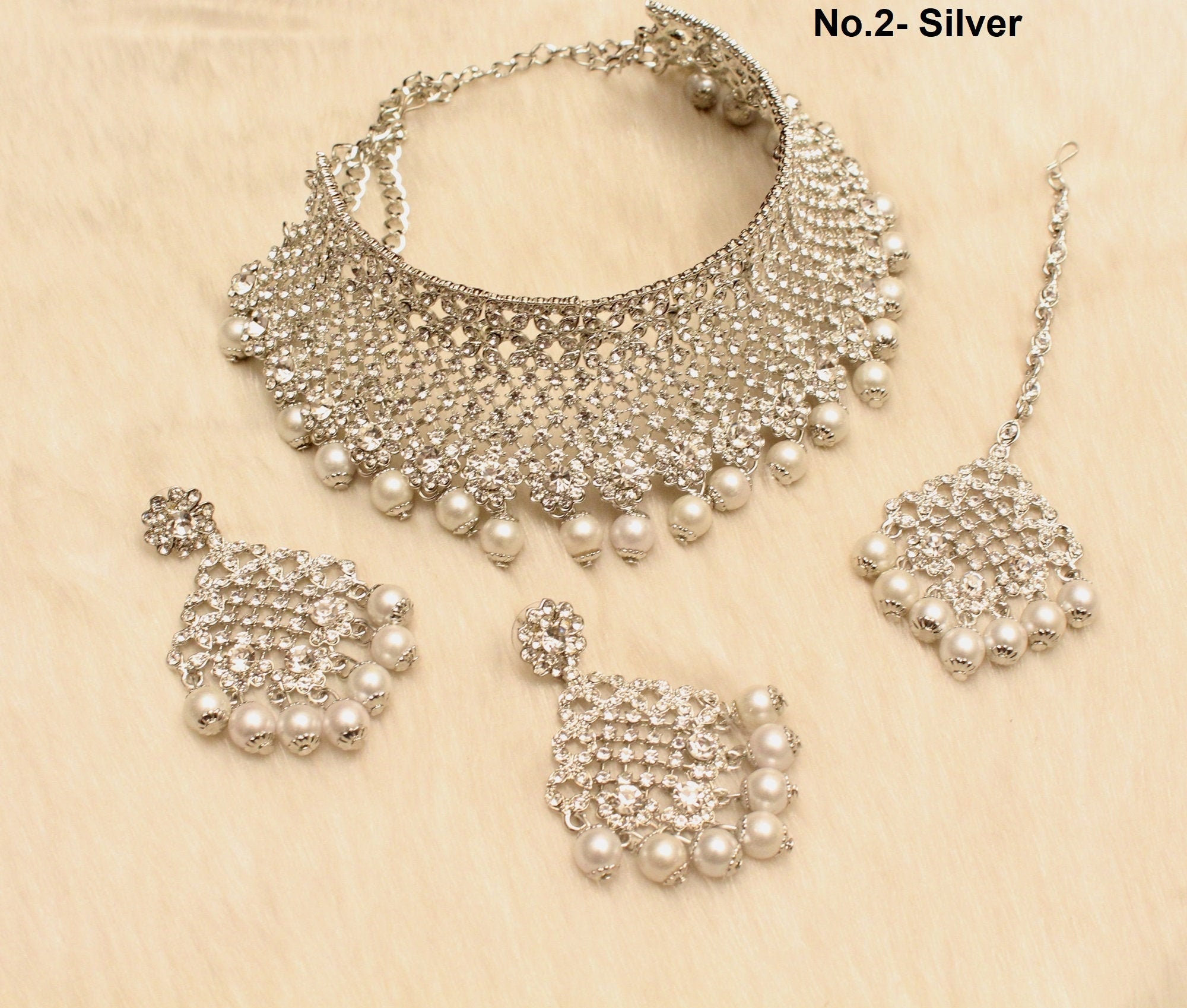 Silver choker necklace and earring set discount