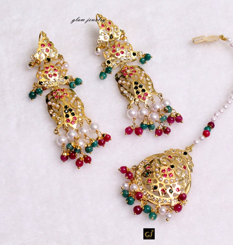 Jadau Navrattan Choker Necklace Set/bridal Indian Bollywood Etsy