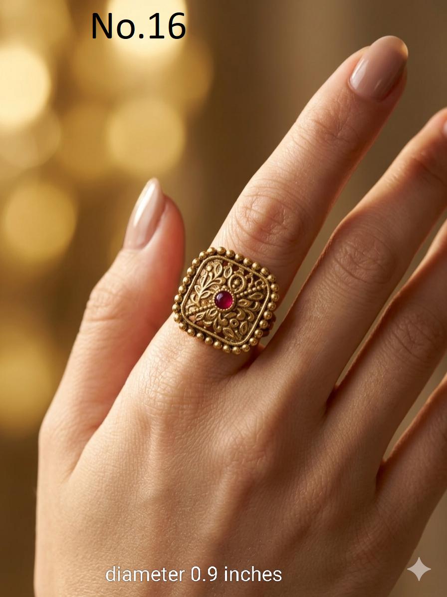 Adjustable Gold Plated Indian Ring, Big Round Bridal Jewelry - Etsy