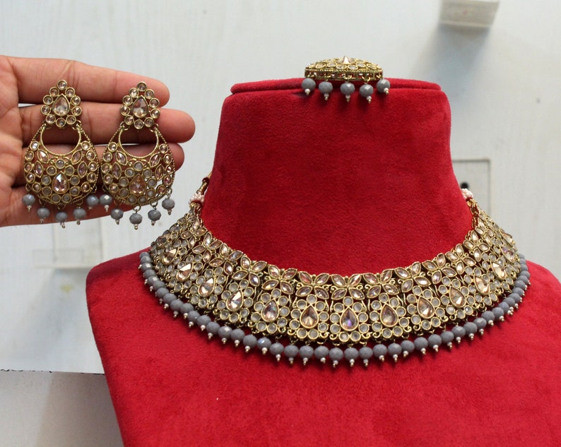 Indian Jewelry Jewellery/dark gold Bridal necklace Set/Bollywood Gold Indian Jewelry Jewellery Necklace Set/ Wedding setu Sets image 3