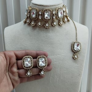 Indian Jewelry/Kundan Choker Set /Bollywood Choker Style Gold Necklace Set Wedding Bridal Ethnic Jewellery LSG Set