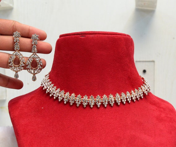 Rose Gold Necklace Set gold Bollywood Necklace Set bridesmaid