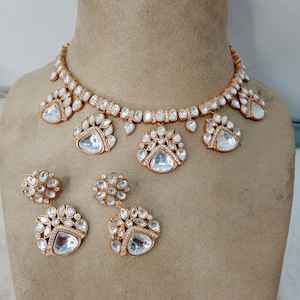 Indian Jewelry/ Gold Plated Bridal Kundan necklace Set Indian, Gold Plated white, multicolor, Wedding  Jewellery Nilima Necklace set