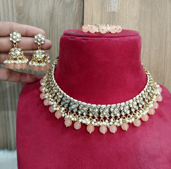 Aheli Indian Wedding Kundan Beaded Heavy Bridal Long Choker Necklace  Earrings with Maang Tikka Traditional Jewellery Set for Women (Blue) price  in Saudi Arabia | Amazon Saudi Arabia | kanbkam