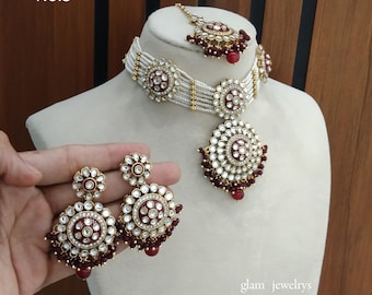 Set di choker con perline color marrone, set di gioielli da sposa indiani placcati in oro Rimpi