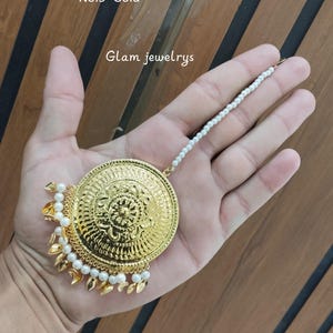 Gold Plated Jadau Tikka Headpiece - Punjabi Indian Jewelry