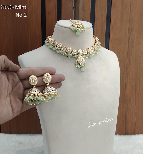 Ensemble Collier Bijou De Mariée Style Indien Bollywood - Plaqué Or Kundan - Occasion