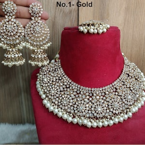 Indian Jewelry Jewellery/ Semi Bridal Gold Bollywood Bride Jewelry Necklace Set/Rose Gold necklace darwin ventura Set/ bridal necklace set