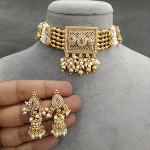 Indian Gold Plated Jewelry Jewellery choker set/Gold Plated ruby Choker Set Bollywood Style Gold Finish South Indian bridal komal Jewelry