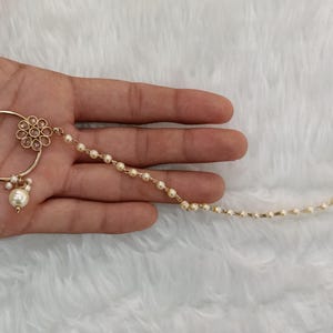 Indian Bridal Nose Ring Nath, Gold Plat, Non Pierced, Bollywood Jewelry image 3