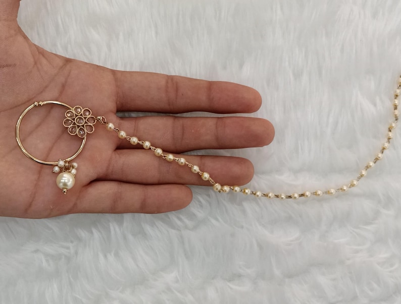 Indian Bridal Nose Ring Nath, Gold Plat, Non Pierced, Bollywood Jewelry image 3