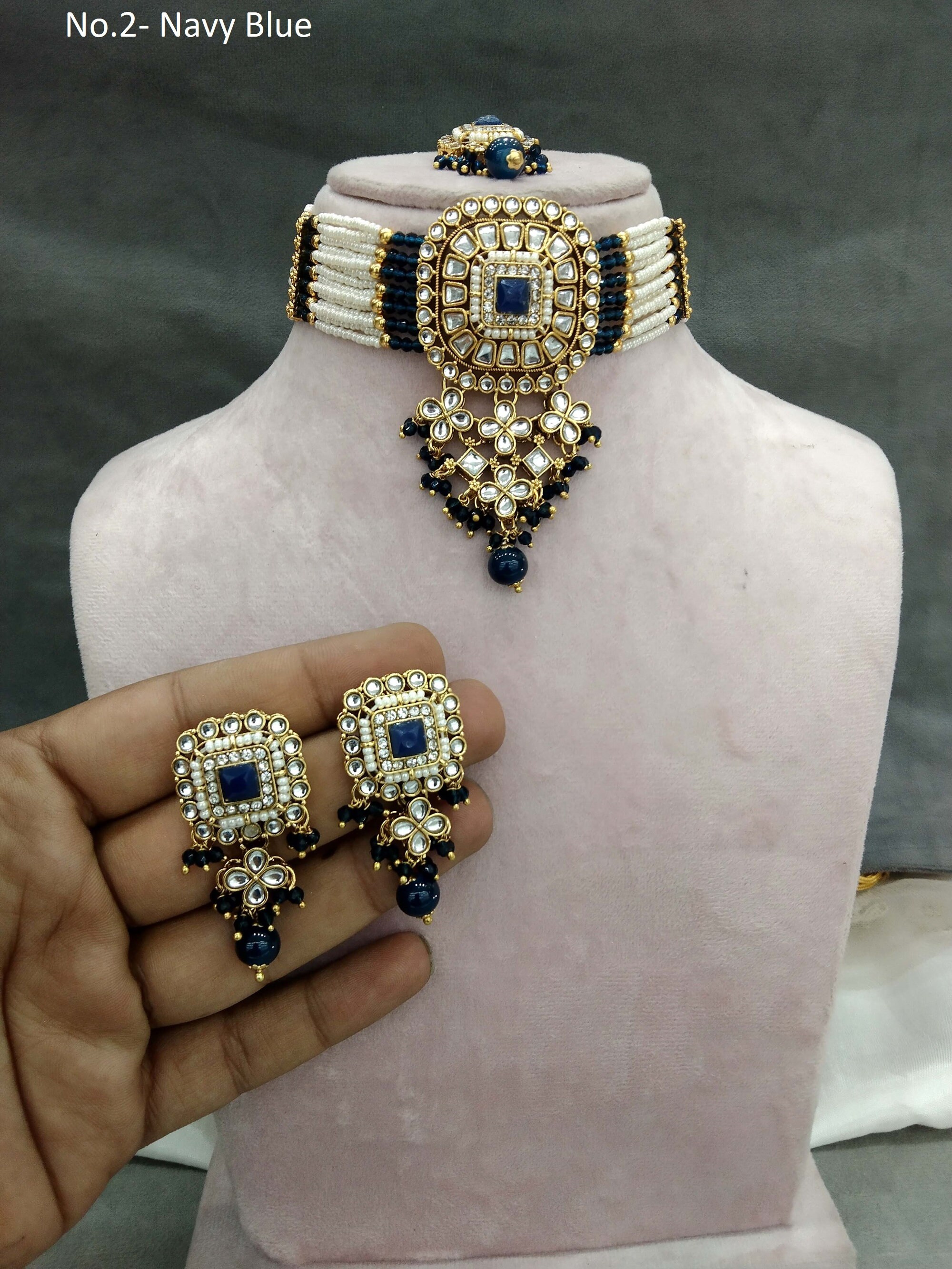 I Jewels Indian Wedding Necklace Set – 18K Gold Plated Kundan & Pearl Choker With Earrings & Maangtikka, Turquoise
