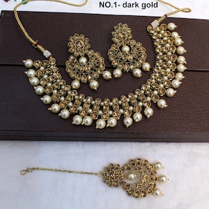 Indian Jewelry Jewellery/dark gold Bridal Kundan necklace Set/Bollywood Gold Indian Jewellery Necklace telco Set