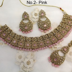 Indian Jewelry Jewellery/dark gold Bridal necklace Set/Bollywood Gold Indian Jewelry Jewellery Necklace Set/ Wedding setu Sets No.2- Pink