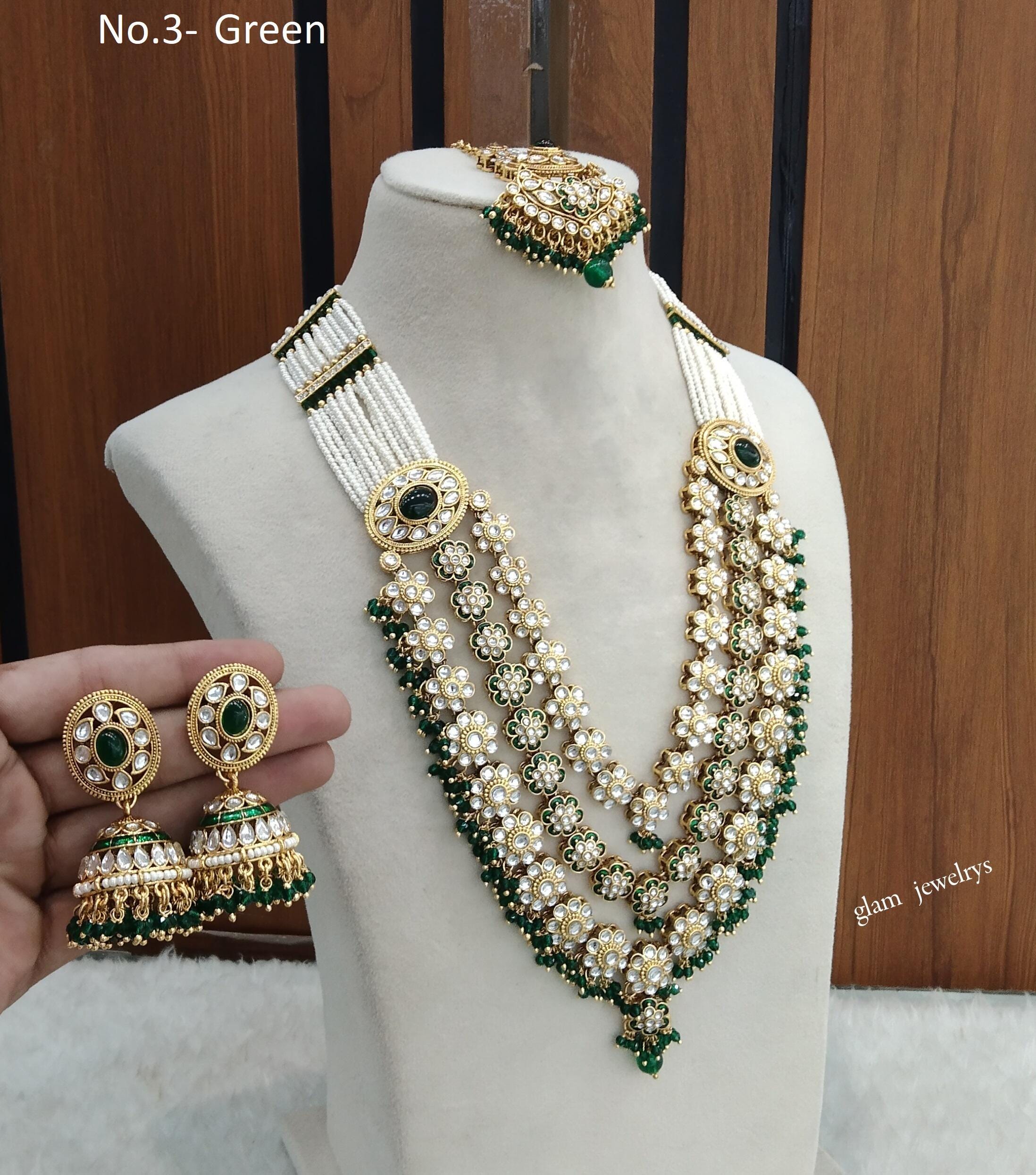 Kundan Indian Jewelry Set, Layered Bridal Necklace, Tikka Earrings