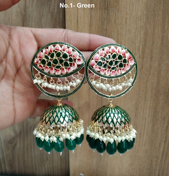 Shop Gold N Green Jhumka Earrings Online at Best Price | Cbazaar