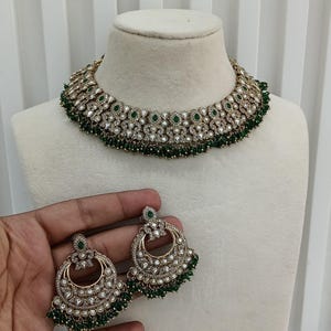 Indian Jewelry Gold Bollywood  Necklace Set/ Antique gold Kundan,green, Multicolor Jewelry/Semi Bridal Set/Indian Necklace Love Jot Set