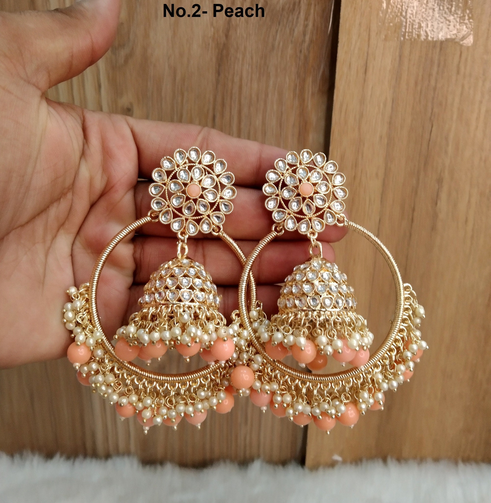 Gold Plated Jadau Chandbali Earrings | Medium Size ER 549
