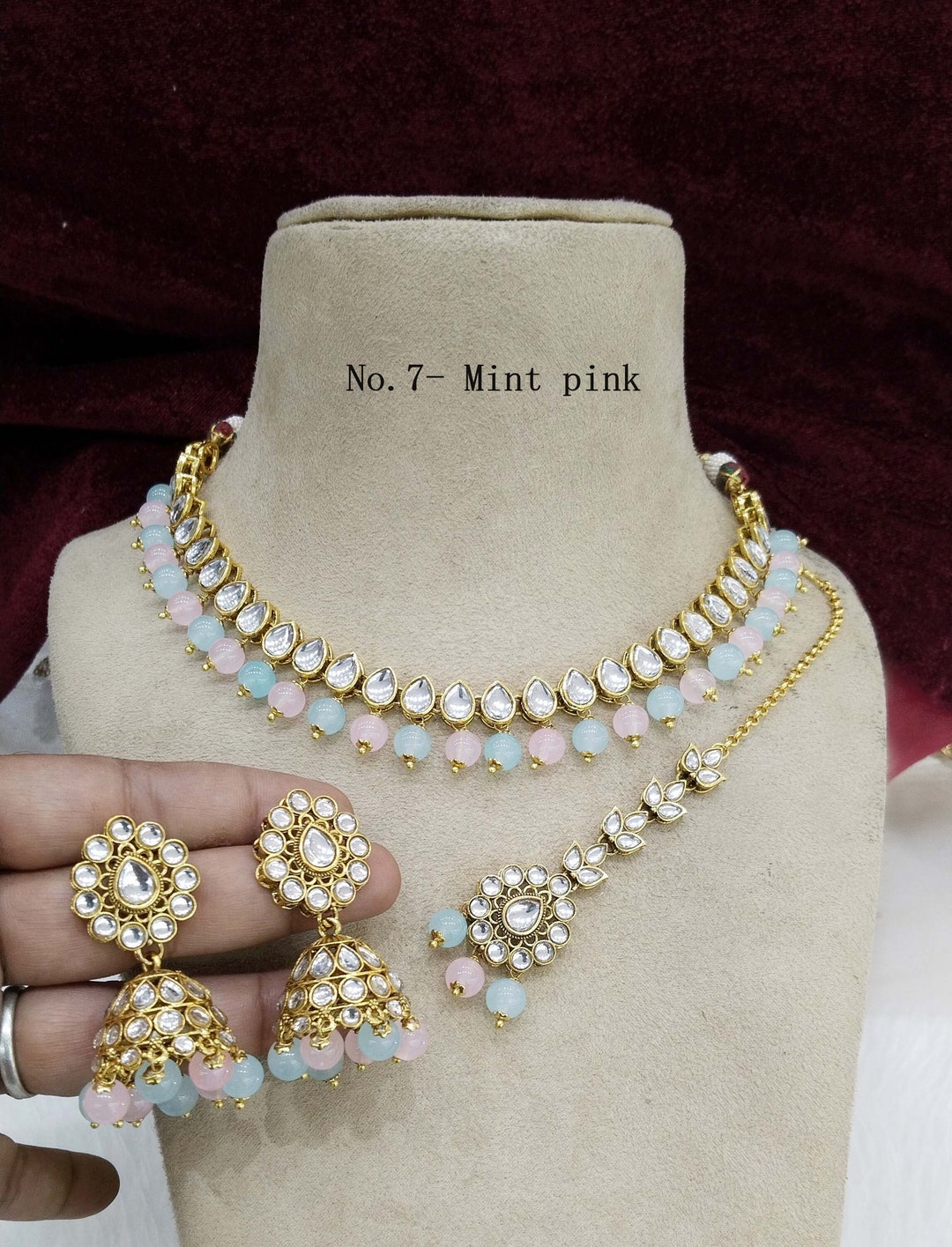 Kundan Gold Plated Indian Jewelry Set, Bridal Necklace Earrings