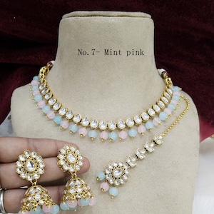 Indian Jewelry Jewellery , Kundan necklace Set Indian Wedding Semi Bridal Ethnic Bridal studies optimal Necklace, bridesmaids set