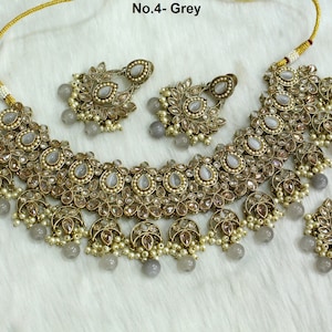 Indian Jewelry Dark Gold Plated Bollywood Necklace Set/  Maroon Jewelry/Wedding Crystal Semi Bridal jani Ethnic Set/Indian Necklace Set