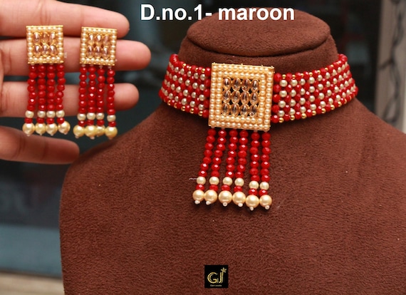 Indian Jewelry Jewellery Choker Necklace Set green peach gold