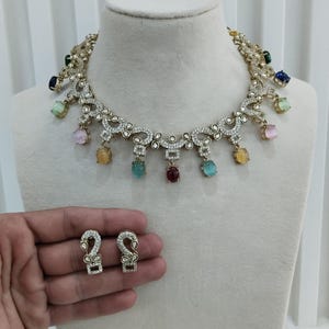 Indian Jewelry/Moissanite Kundan next to real necklace Set/ Indian Wedding Kundan Ethnic Jewellery Necklace/ Bridal Jhondear Set