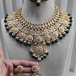 Indian Jewelry/ Gold Plated white Semi Bridal Maroon, Green Kundan necklace Set Indian Wedding Semi Bridal Ethnic Jewellery Most Resham