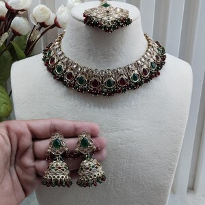 Indian Jewelry Jewellery Antique gold  Necklace Tikka Set/Gold  Bollywood Necklace Set/Indian necklace Topply set