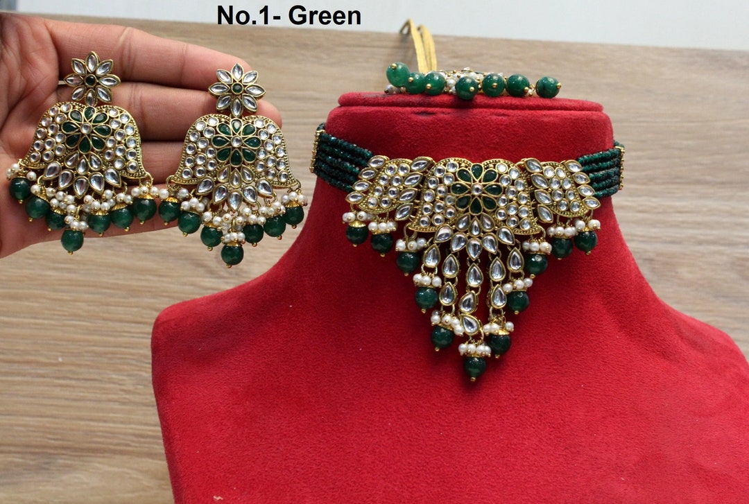 Kundan Choker Set Necklace Earrings Set/gold Choker Set Indian Etsy