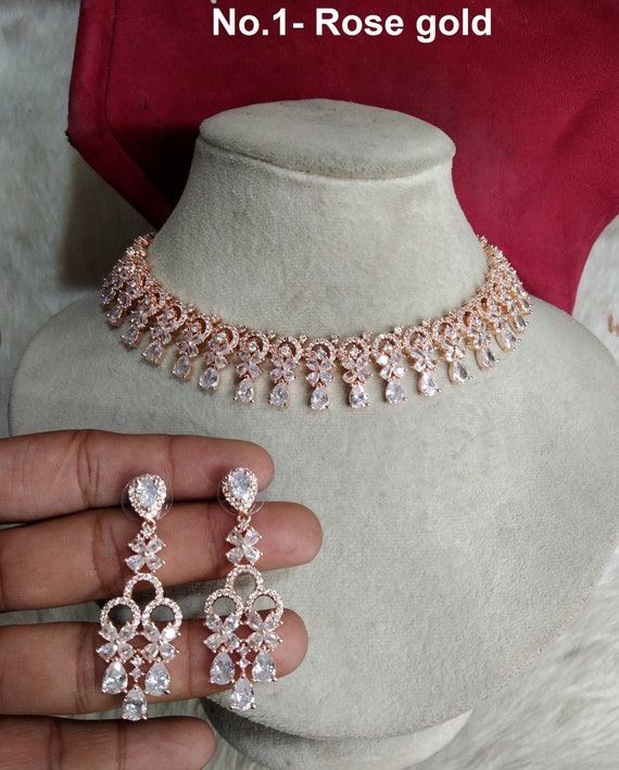 Cubic zirconia necklace on sale and earring set