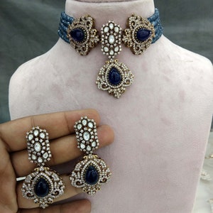 Moissanite kundan Choker Set Earrings Set/Gold choker set Indian Jewelry Necklace Set/Indian bridal sunita Choker Set