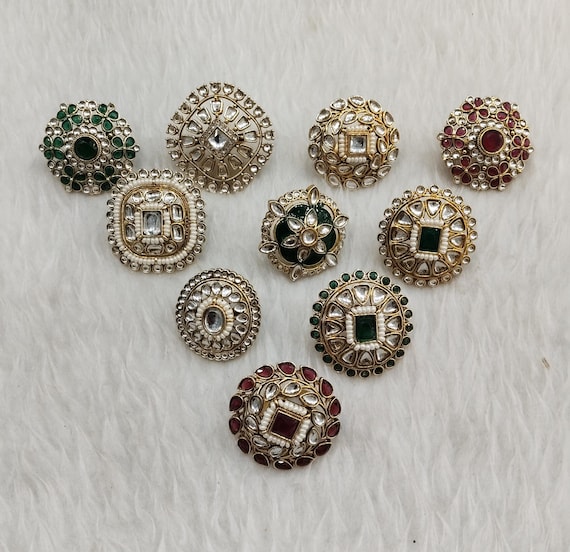 Adjustable Gold Plated Indian Ring, Big Round Bridal Jewelry - Etsy