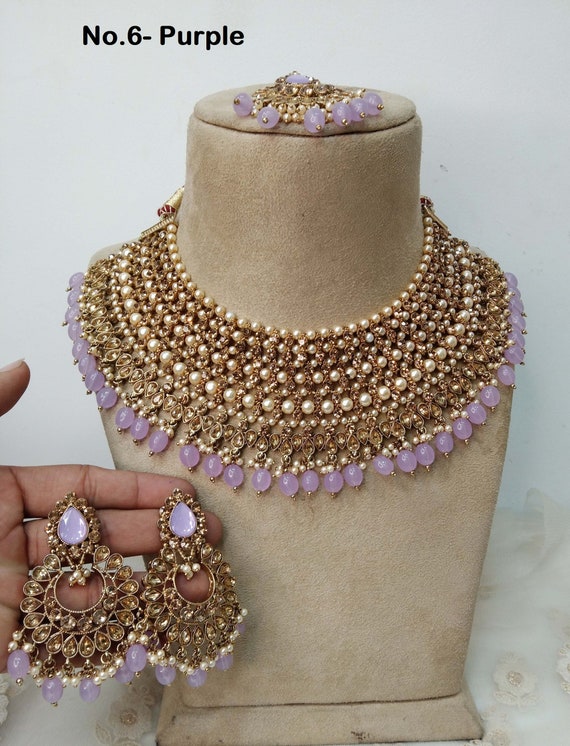 Necklace Set Indian Jewelry Jewellery Bridal dark Gold Necklace