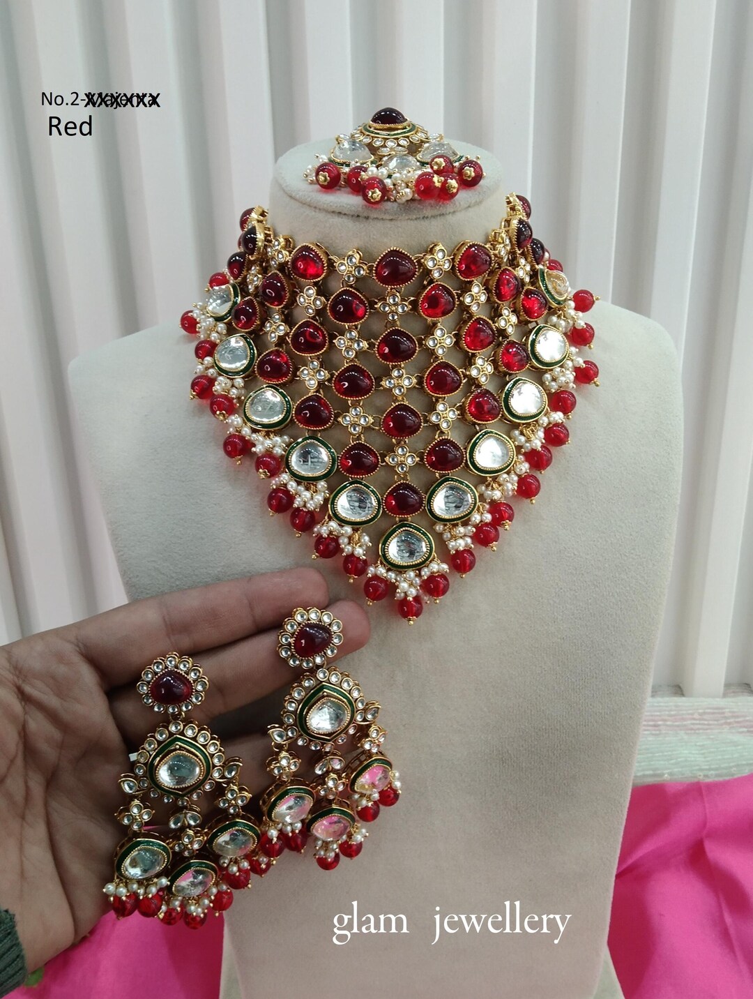 ALLTHATSDESI Indian Kundan Beads Jewelry Set - Traditional Necklace & Earrings For Women, Gift Box - View #7