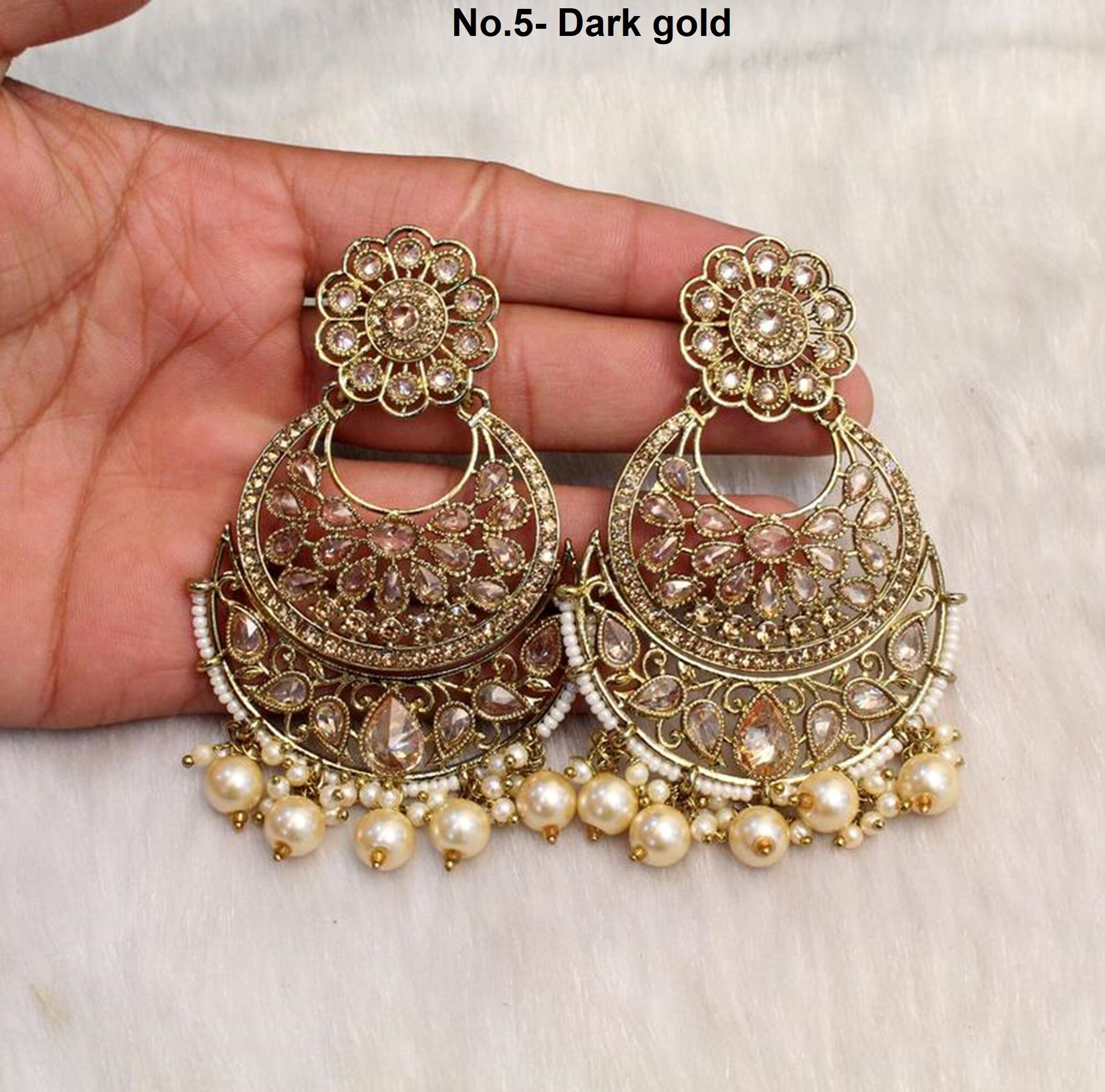 Joyería india / oro pendientes indios Tikka Set / oro oscuro Etsy