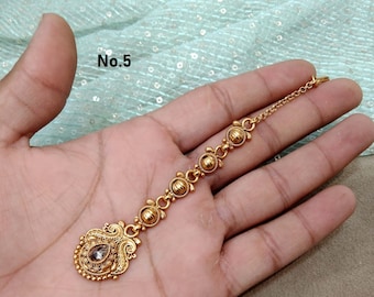 Indian Tikka Headpiece Gold Plat/Bollywood Maang Tikka Tika South Indian Hair Jewelry Jewellery/Chain Headpiece