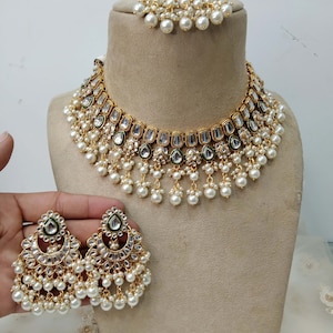Indian Jewelry Jewellery , Kundan necklace Set Indian Wedding Semi Bridal Ethnic Bridal city Necklace, bridesmaids set, Punjabi set