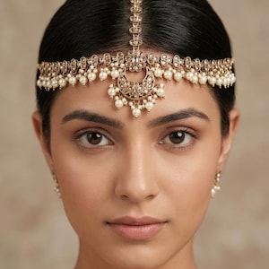 Bandeau maatha Patti en or antique : chaîne de cheveux indienne Tikka No.7- Antique Gold