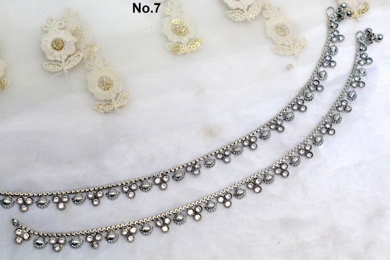 Anklets Foot Pair Bracelet Silver Indian Payal Jhanjar Jewelry