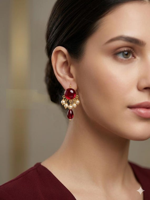 Gold Plated Tiny punjabi Earrings Set, Indian Jewelry