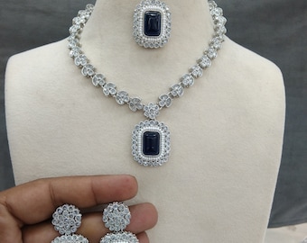 Lavender Indian Choker Necklace Set, Rhinestone Jewelry with Tikka rishi  set