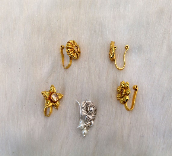 Indian Jewelry Nose Pin Clip on Clasp Wedding Nathini non Pierced Gold Clip on Nose Pin bollywood Style Jewelry Jewellery nose Pin Etsy Canada