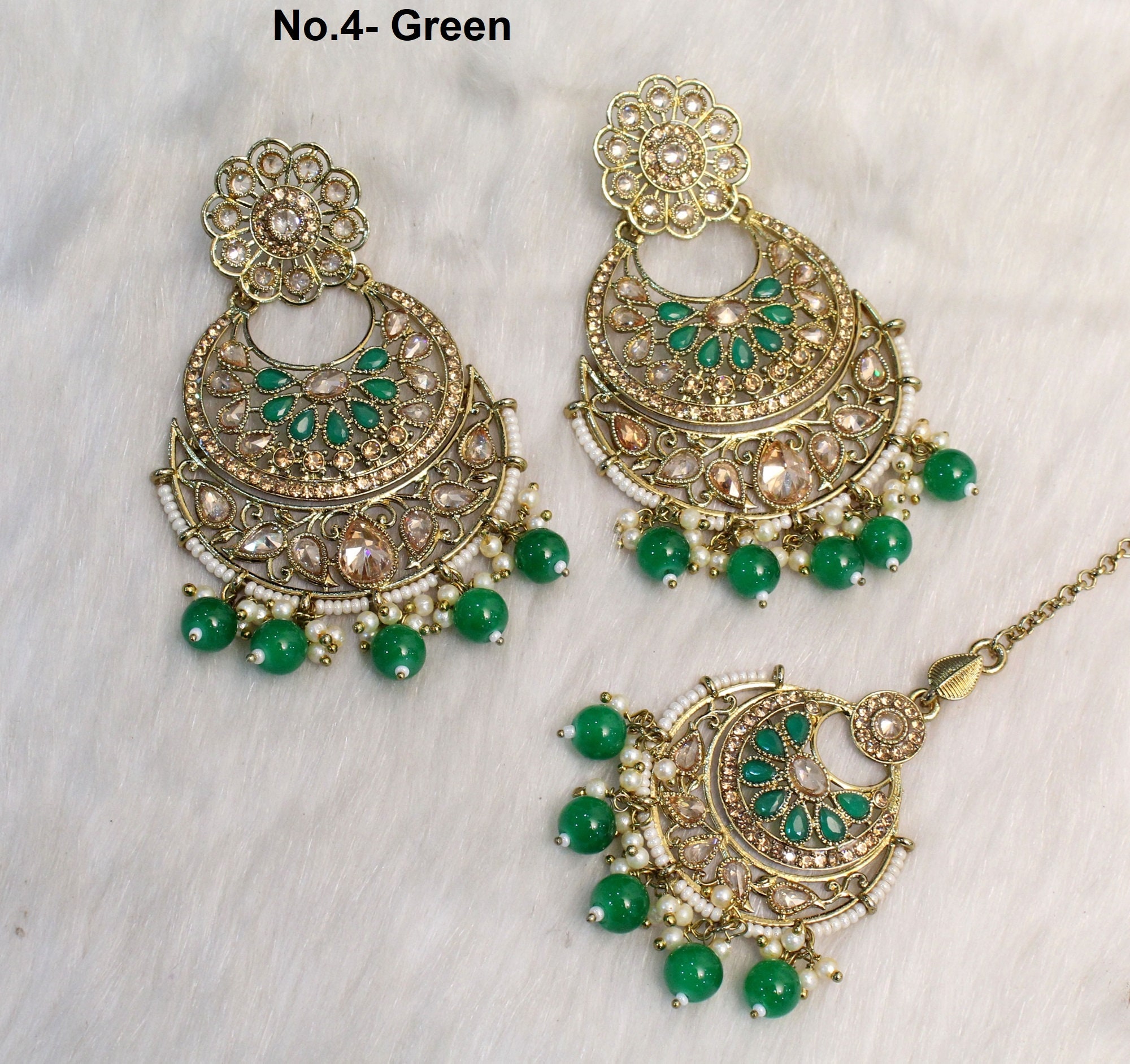 Joyería india / oro pendientes indios Tikka Set / oro oscuro Etsy