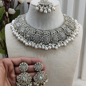 Indian Jewelry Jewellery/ Semi Bridal Gold Bollywood Bride Jewelry Necklace Set/Silver, Maroon, Green, Pink, Meenu Set/ bridal necklace set