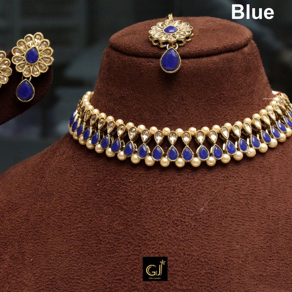 Indian Kundan Necklace Jewelry Jewellery Set/Bollywood Delicate Bridal Wedding Choker Jewelry Set