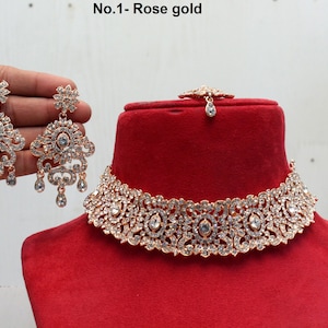 gold Choker Carret White Necklace Set 