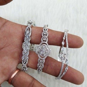 Rose gold silver plated openable bracelets Jewelry  Jewellery/ Bollywood Jewelry/ Adjustable cubic zirconia bracelets /Wedding bracelets