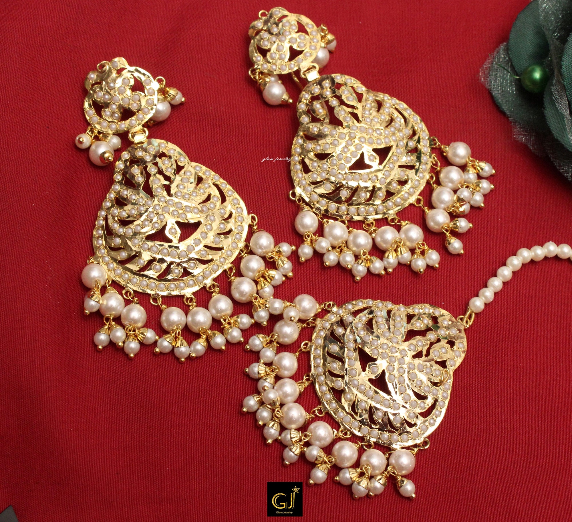 Jadau Gold Pearl Choker Necklace Set/GoldRuby Green Indian Etsy